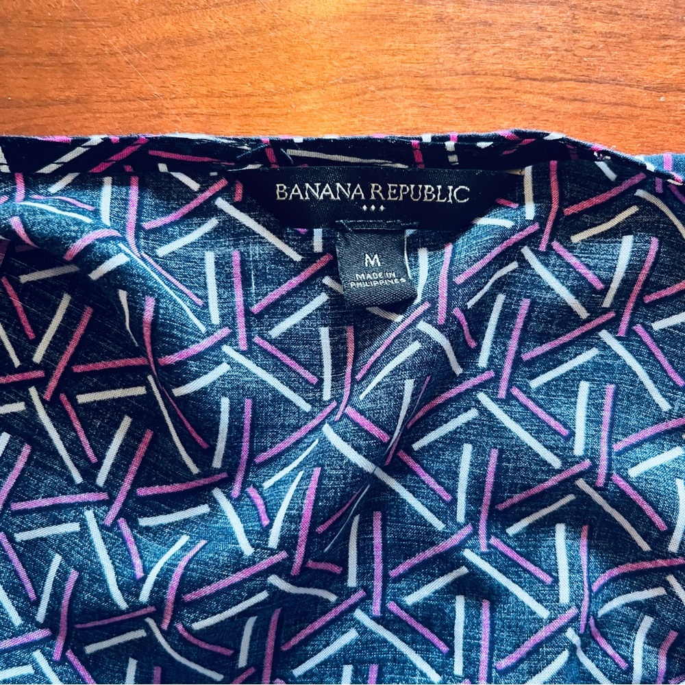 BANANA REPUBLIC Factory Geo Print Peplum Top Sleeveless Tie Shoulder Sz M - Picture 6 of 9